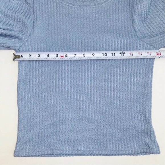 Altar’d State Puff Sleeve Ribbed Sweater Sky Blue L Feminine Knit Cozy Top - Picture 9 of 9
